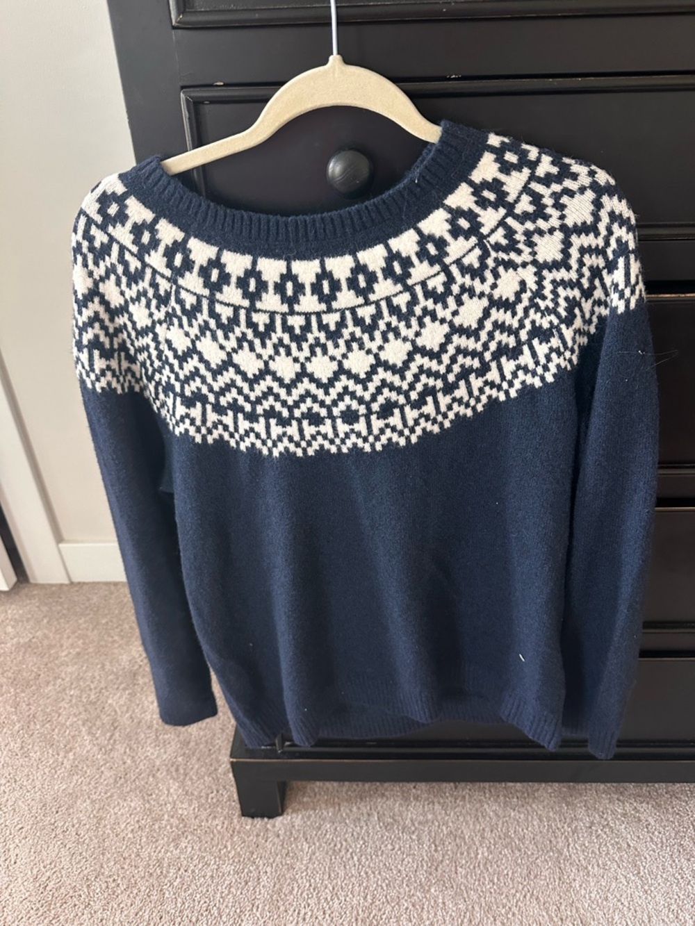 croft & barrow Navy Crewneck with Ivory Fair Isle Yoke